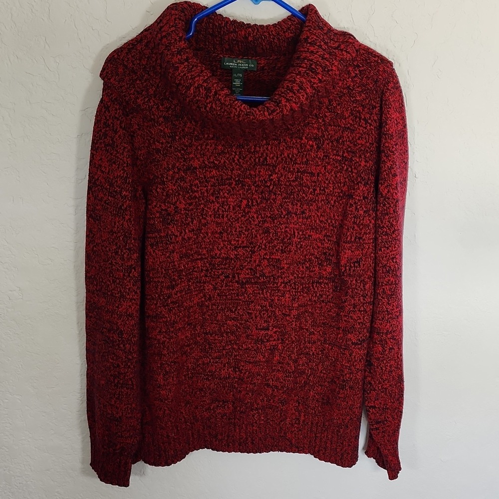 Lauren Jeans Co. Ralph Lauren Marled Red Black‎ Cowl Neck Sweater XL Cotton